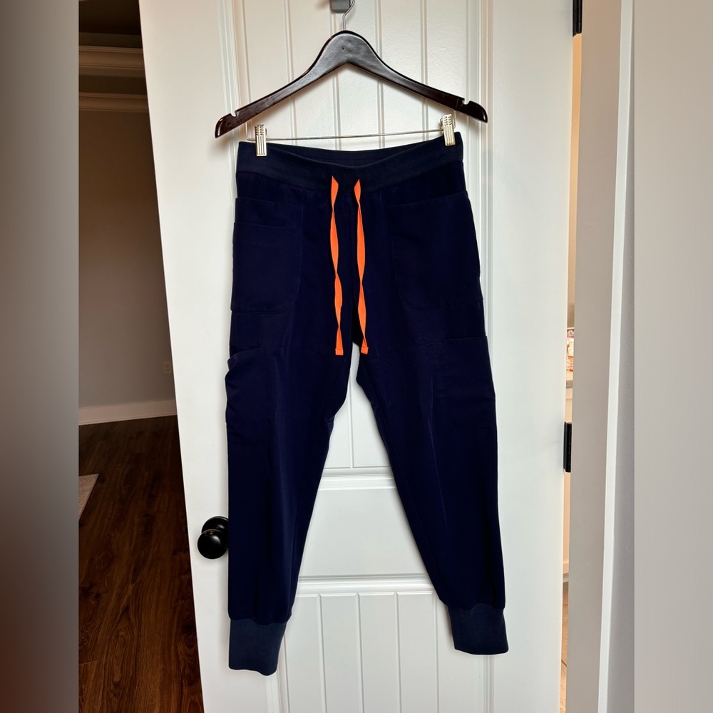 THREE (3) pairs of Fig scrub jogger pants - navy blue size small (3 pairs)